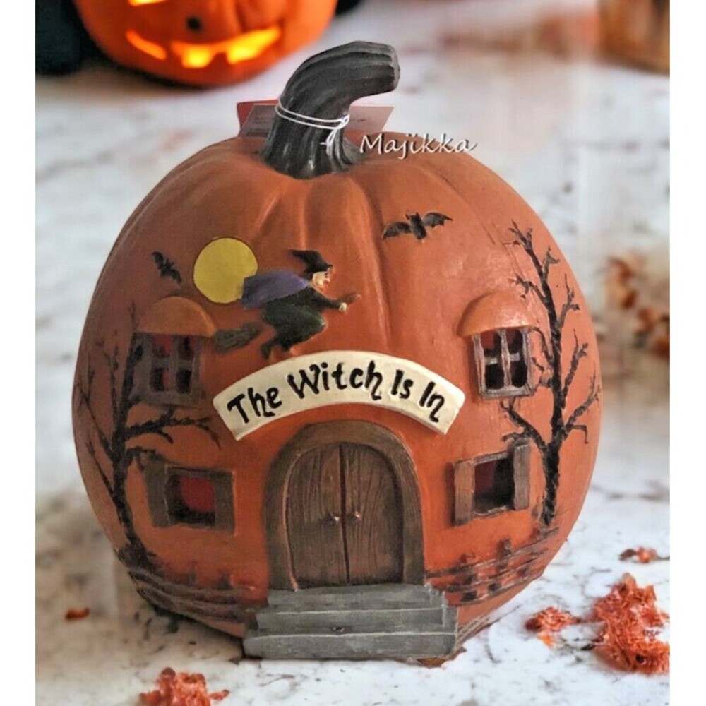 Halloween Orange Pumpkin House THE WITCH IS IN Night Light Decor LED Light-Up